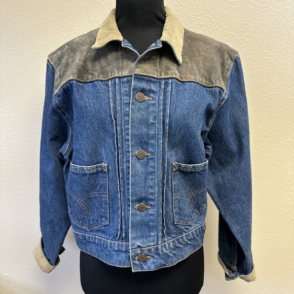 Ralph Lauren Jackets & Blazers - Vtg Ralph Lauren Dungarees Denim Jacket M Cropped Corduroy Leather Accents